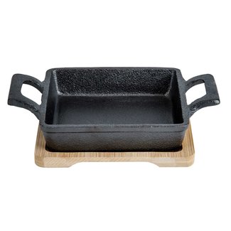 C&T Cast iron - Gratin dish - 13x13xh3 - Bamboo Tray - (set of 4)