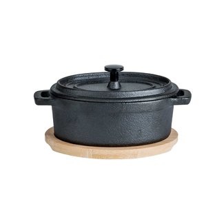 C&T Pot - Black - 15.5x10h8cm - Bamboo base - Cast iron - (set of 6).
