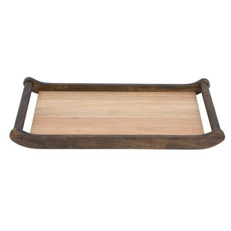 C&T Dienblad - Hout - Met 2x handvatrond - Natuur - 40x24xh4cm -