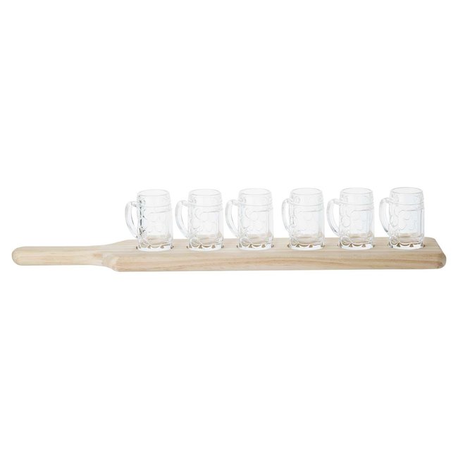 C&T Shot glasses -Transparent - On wooden shelf - With 6 glasses - Glass