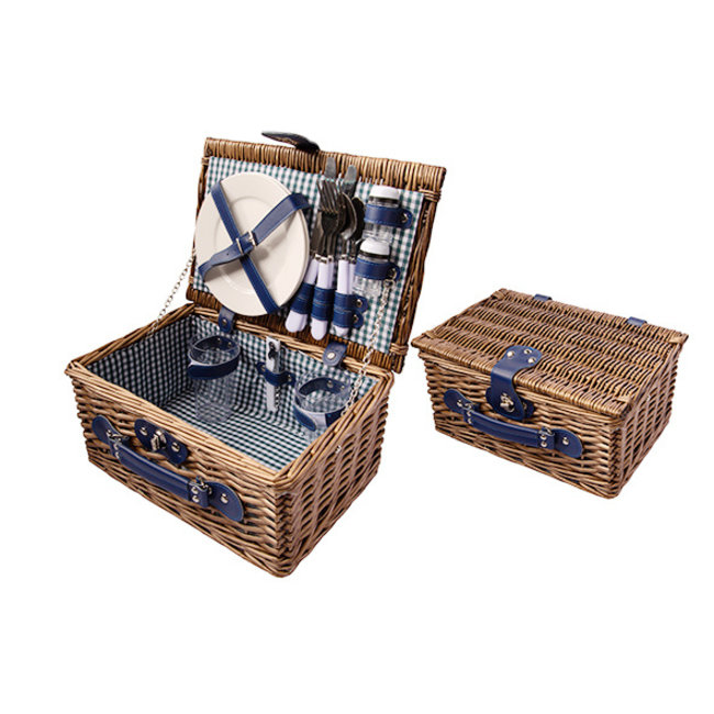 C&T Picknickmand - 2 personen - 33x22x16cm - Bestek-Borden-Glazen-Wijnopener-Peper- en Zoutvat