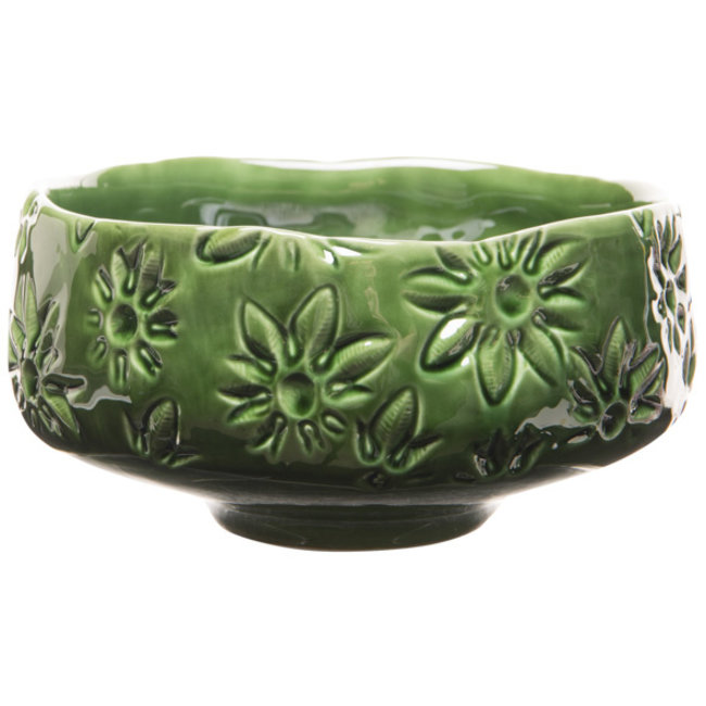 Cosy @ Home Bowl Flowers Lustre Finish Green 21x21xh10cm Round Stoneware