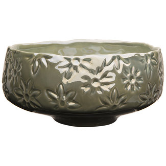 Cosy @ Home Bowl Flowers Lustre Finish Gray-green 21x21xh10cm Round Stoneware