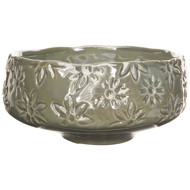 Cosy @ Home Schaal Flowers Lustre Finish Grijsgroen16x16xh8cm Rond Aardewerk