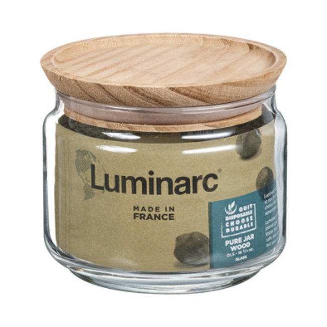Luminarc Pure Jar - Voorraadpot met Houten Deksel - 0,50L - Glas - (Set van 6).