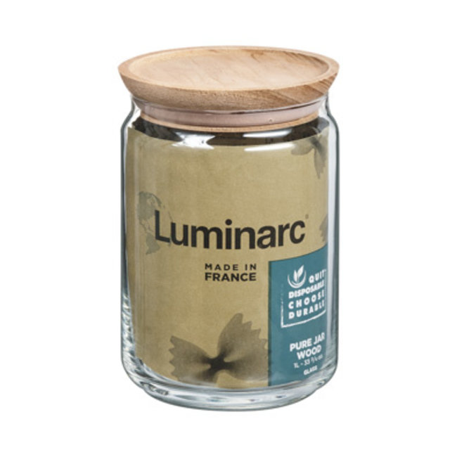 Luminarc Pure Jar - Pot de rangement avec couvercle en bois - 1L - Verre - (Ensemble de 6).