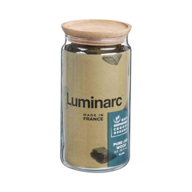 Luminarc Pure Jar - Voorraadpot met Houten Deksel - 1,5L - Glas - (Set van 3)