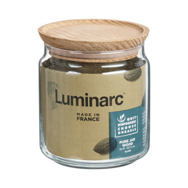 Luminarc Pure Jar - Pot de rangement avec couvercle en bois - 0,75 L - Verre - (Ensemble de 6).