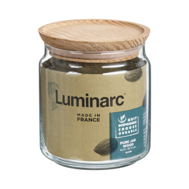 Luminarc Pure Jar - Voorraadpot met Houten Deksel - 0,75L - Glas - (Set van 6).