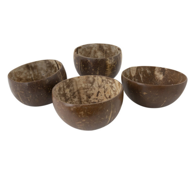 C&T Cocnut Bowl Set4 Brown 20-25clpolished