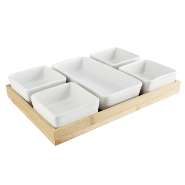 C&T Apero Board With 5 Cups Ceramic28,4x19,4xh2,5cm Bamboo