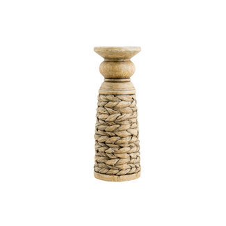 Cosy @ Home Candle Holder Woven Beige 9,5x9,5xh20,5cm Round Cement (set of 2)