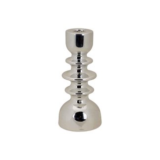 Cosy @ Home Candle Holder Stacked Silver 9,3x9,3xh20,2cm Round Ceramic (set of 2)