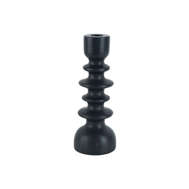 Cosy @ Home Candle Holder Stacked Black 9,5x9,5xh25,5cm Round Ceramic (set of 2)