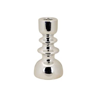 Cosy @ Home Candle Holder Stacked 8,2x8,2xh16,5cmsilver Round Ceramic (set of 2)