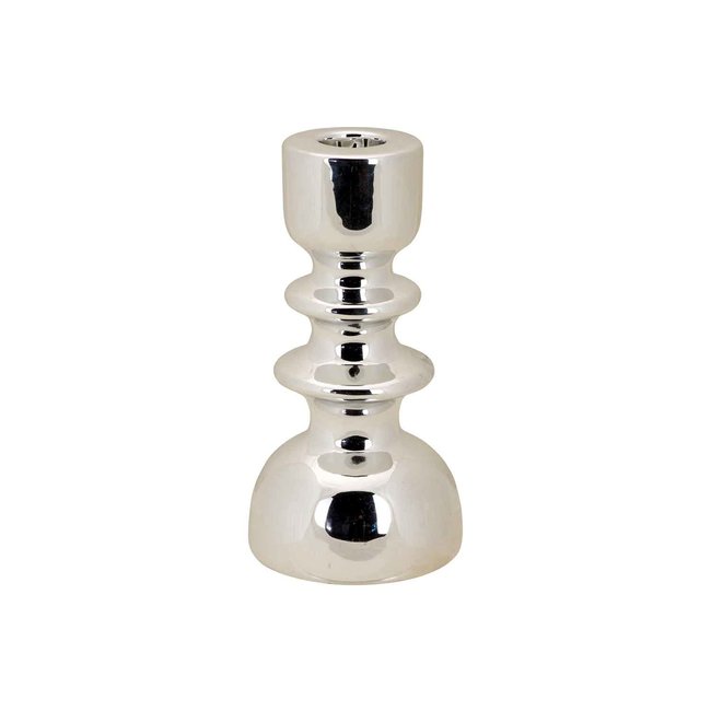 Cosy @ Home Candle Holder Stacked 8,2x8,2xh16,5cmsilver Round Ceramic (set of 2)