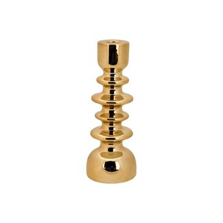 Cosy @ Home Candle Holder Stacked Gold 9,5x9,5xh25,5cm Round Ceramic (set of 2)