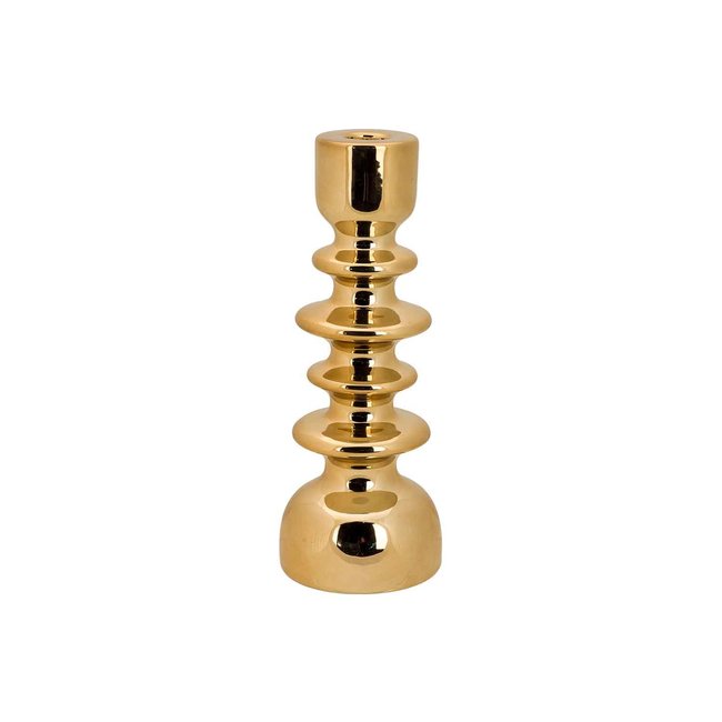 Cosy @ Home Candle Holder Stacked Gold 9,5x9,5xh25,5cm Round Ceramic (set of 2)