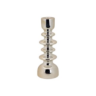 Cosy @ Home Candle Holder Stacked Silver 9,5x9,5xh25,5cm Round Ceramic (set of 2)