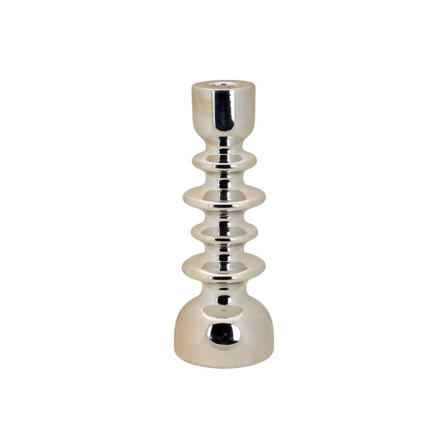 Cosy @ Home Candle Holder Stacked Silver 9,5x9,5xh25,5cm Round Ceramic (set of 2)