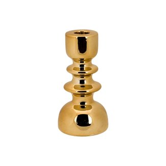 Cosy @ Home Candle Holder Stacked 8,2x8,2xh16,5cmgold Round Ceramic (set of 2)