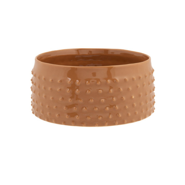 Cosy @ Home Bol Glazed Embossed Dots Camel 19,8x19,5xh9cm Rond Gres