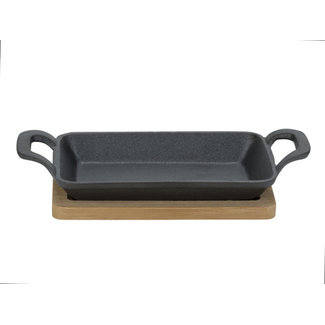C&T Kp 10x22.5x5cm Rectangle Cast Iron Dishwith Bamboo Tray