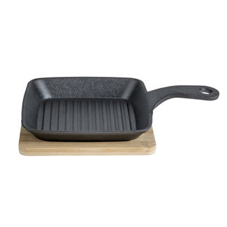 C&T Cast Iron Grill Pan With Steel Coated 15x15x2cm - Bamboo Base Kp
