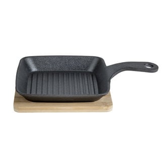 C&T Grillpfanne aus Gusseisen mit Stahlbeschichtung 15 x 15 x 2 cm - Bambusbasis Kp