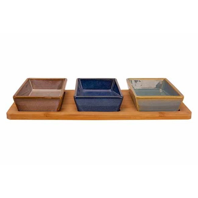 C&T Serving board 31x14.5xh1cm Bamboo + 3 Cups Multi-color 12.5x8x3.2cm