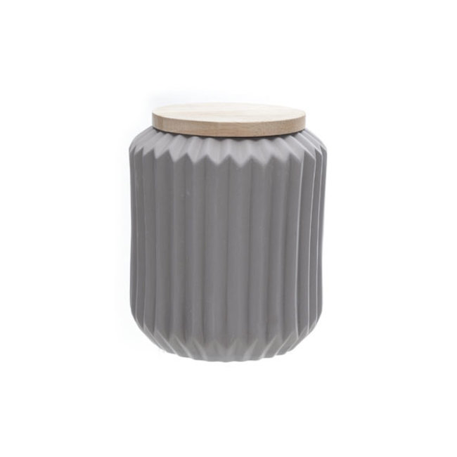 Cosy @ Home Jar With Wooden Cover Grey Porcelaind14.5xh16cm