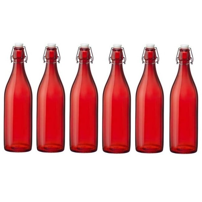 Bormioli Giara-Red - Bottle With capsule - 1L - (Set of 6)