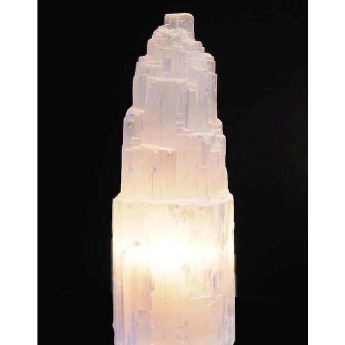 Lampe minérale en sélénite double 25 cm pas cher -  - Boutique  ésotérique en ligne