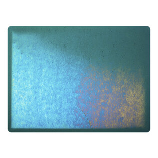 Bullseye glass 1176-031 Peacock Blue, dbl-rolled Irid, rainbow 3 mm