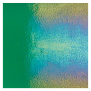 Bullseye glass 1417-031 emerald green, dbl-rol, irid, rbow 3 mm