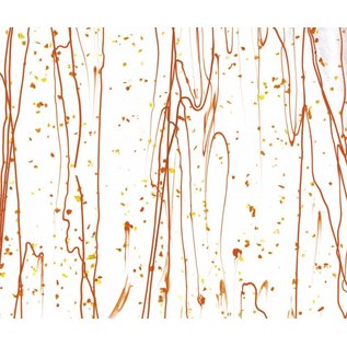 Bullseye glass 4211-000 red, yellow, & orange frit whit orange streamers on clear 3 mm