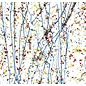 Bullseye glass 4223-000 yellow, blue, & red frit with blue streamers on clear 3 mm
