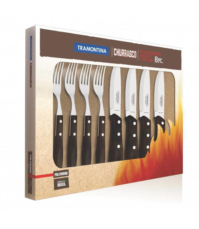 Medicinaal Aanpassing gas Tramontina Jumbo Steak set 4 messen / 4 vorken - MeerBarbecue, voor  barbecue workshops, barbecue catering en barbecue winkel