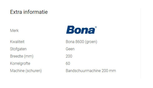 Sanding belt Bona 8600 size 200x750mm K60 Sanding belt Bona 8600 size 200x750mm K60