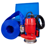 Dompelpomp AS-400A met vlotter in handige transport / opberg box en 20mtr slang inclusief Camlock snelkoppeling.