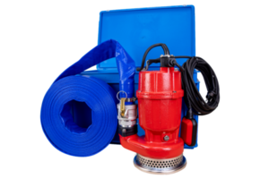 Dompelpomp AS-400A met vlotter in een box met 20 mtr. slang