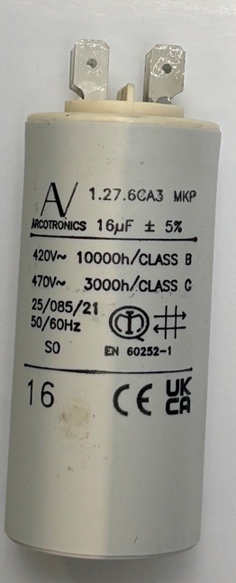 Condensator 16uF klem aansluiting