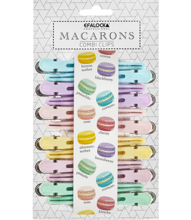 Efalock Macarons Combi Compartiment Clips assorti pastel 6x2stuks