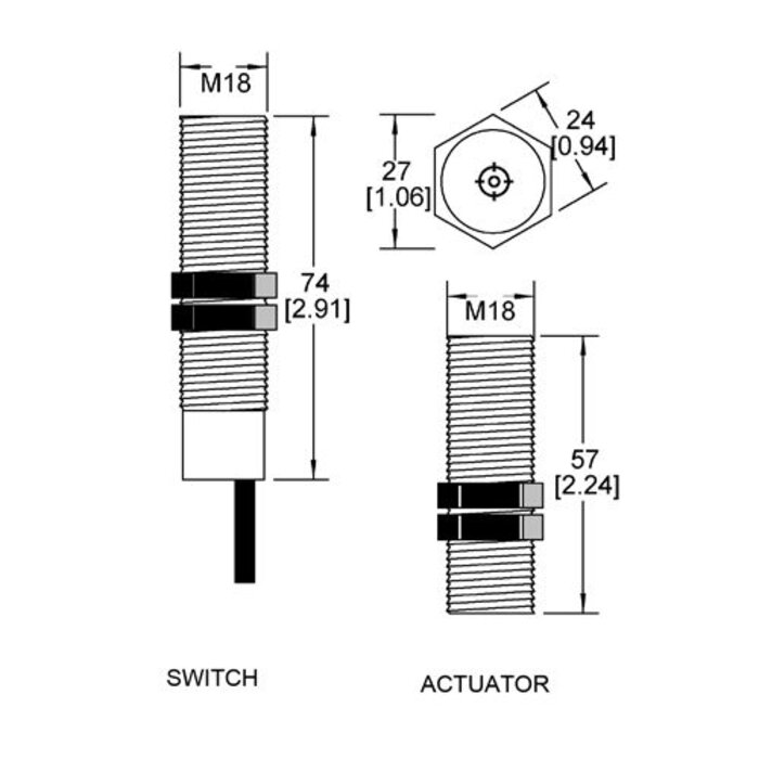Mechan Controls Magnetische contactloze cilindrische (M18) veiligheidsschakelaar MS2