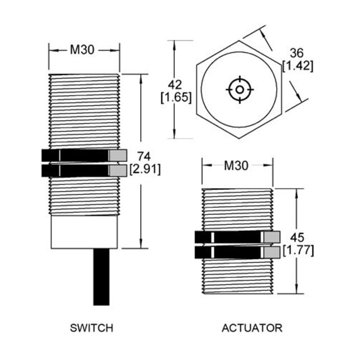 Mechan Controls Non-contact magnetic barrel mount (M30) safety switch MS3