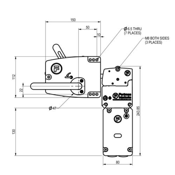 Fortress Interlocks Sehr robuster Sicherheitsschalter mit Zuhatlung aus Metall mit Türgriff und Notentriegelung PLe