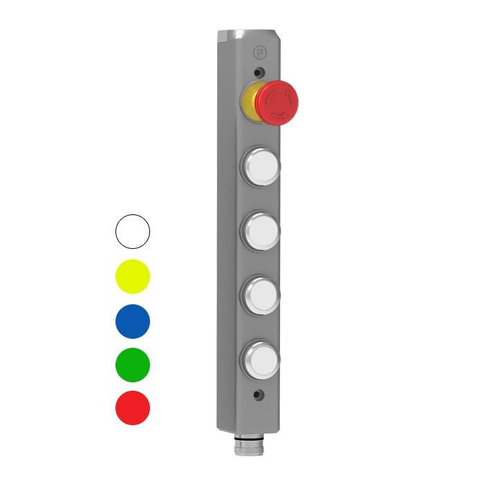 Fortress Interlocks Aluminium Taster-Unit mit 4 Bedienelementen und Not-Aus.