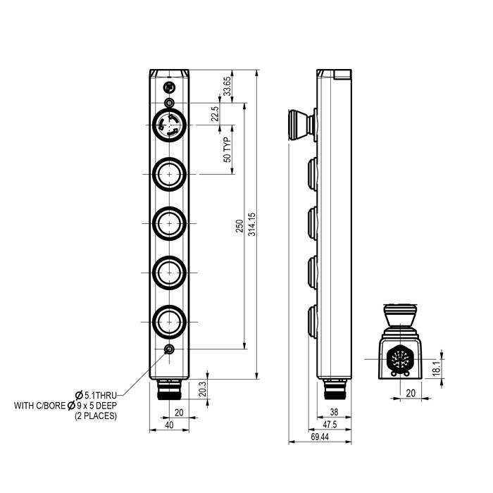 Fortress Interlocks Aluminium behuizing met 4 machinefuncties en noodstop
