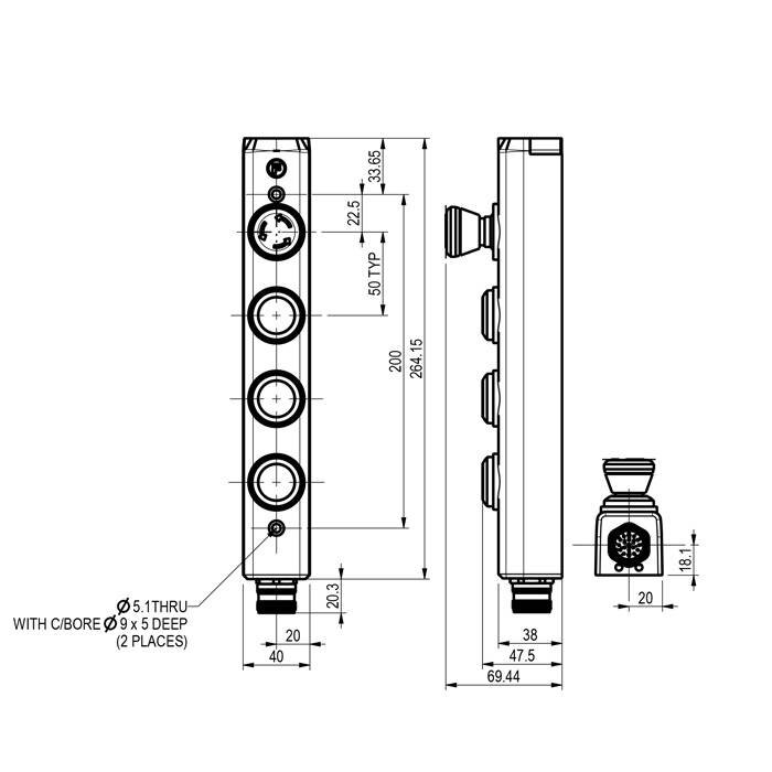 Fortress Interlocks Aluminium Control enclosure  with 3 control elements and E-Stop