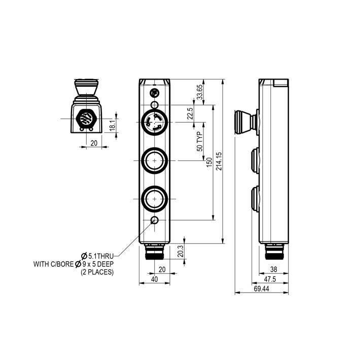 Fortress Interlocks Aluminium Taster-Unit mit 2 Bedienelementen und Not-Aus